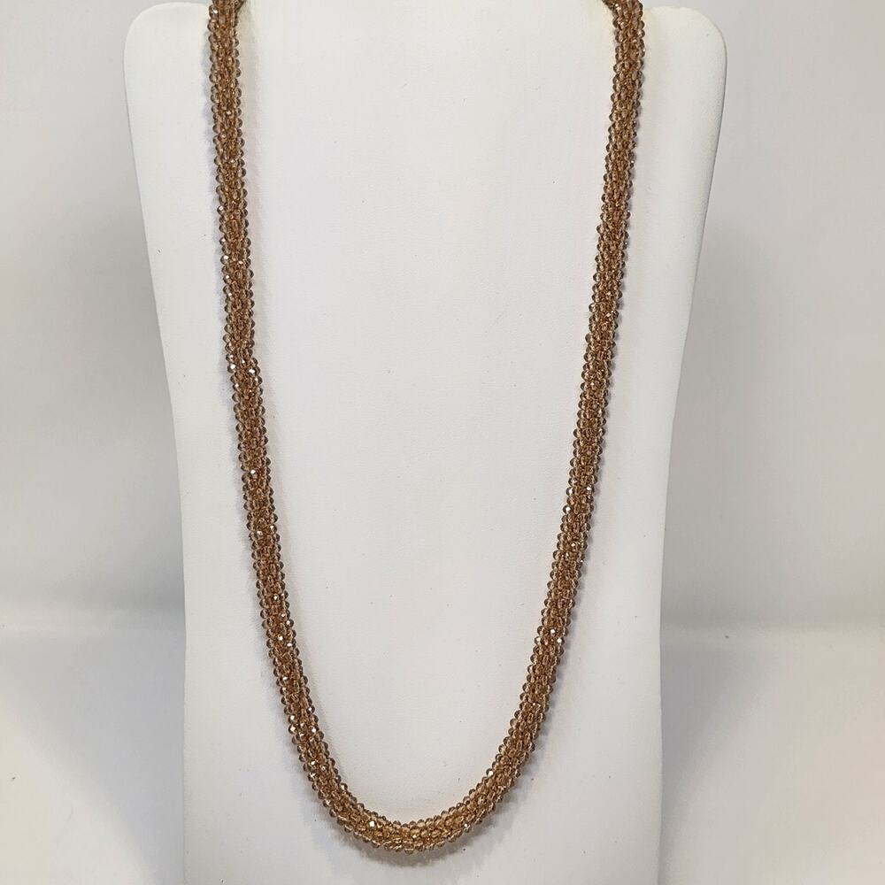 Talbots Champagne Seed Bead Rope Long Necklace Gold Tone Sparkle Jewelry New